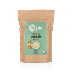 Yupik polvo de baobab envase frontal mostrando tamaño y certificaciones