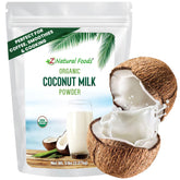 Z Natural Foods envase frontal mostrando leche de coco en polvo y beneficios