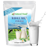 Z Natural Foods frente del paquete de leche en polvo, fácil identificación