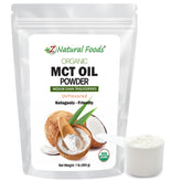 Z Natural Foods empaque frontal del MCT en polvo mostrando tamaño práctico
