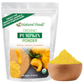 Z Natural Foods bolsa frontal mostrando el polvo de calabaza, fácil de usar
