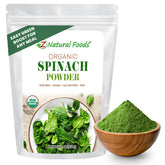 Z Natural Foods envase frontal de polvo de espinaca mostrando color verde vibrante y conveniencia