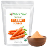 Z Natural Foods envase frontal mostrando polvo de zanahoria orgánico y etiqueta clara, conveniencia de uso