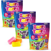 Zaffi Taffy frontal del paquete mostrando sabores y conveniencia