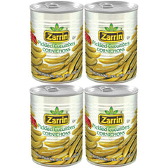 Zarrin envase frontal de cornichons mostrando etiqueta y peso útil