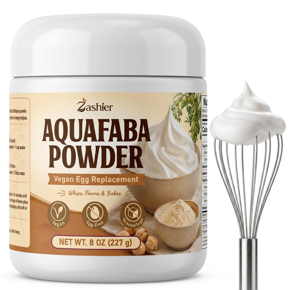 Zashier aquafaba frente del empaque mostrando ingrediente estable en despensa