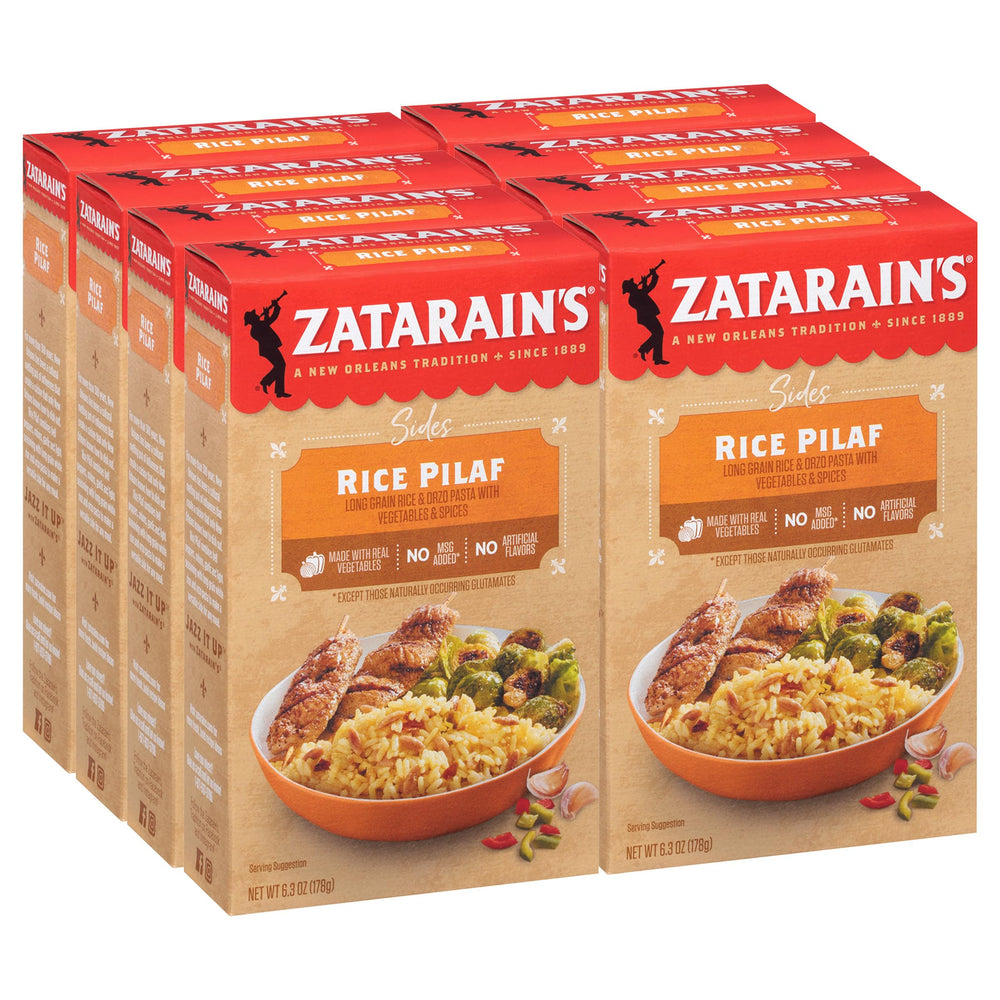 Zatarain's empaque frontal del pilaf mostrando marca y beneficios rápidos