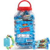 Zazers paquete frontal con 50 relojes de caramelo azules, práctico para fiestas