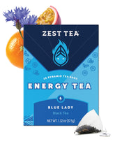 ZEST frente del empaque mostrando 15 bolsitas y energía limpia