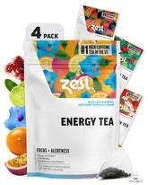 Zest caja frontal mostrando las 80 bolsas y beneficios de energía sostenida