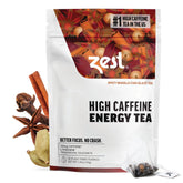 Zest empaquetado frontal mostrando masala chai y 20 bolsitas, conveniencia inmediata