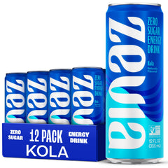 Zevia lata al frente mostrando diseño y sin azúcar, energía sin calorías