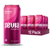 Zevia lata al frente mostrando diseño y sabor black cherry, refresco sin azúcar