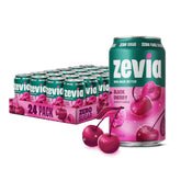 Zevia lata frontal mostrando diseño y sabor cereza negra, refresco sin azúcar