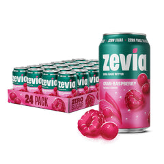 Zevia lata frontal Cran‑Raspberry mostrando diseño y beneficio refrescante