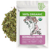 Zhivana Organics paquete frontal de Echinacea orgánica mostrando contenido