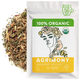 Zhivana Organics empaque frontal de agrimona que muestra producto orgánico
