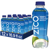 ZICO botella frontal pack de 12 mostrando diseño y conveniencia
