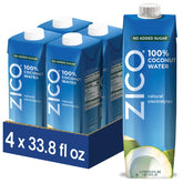 ZICO envase frontal mostrando pack de cuatro y beneficio de hidratación natural