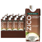 ZICO frontal del envase mostrando chocolate de coco y conveniencia