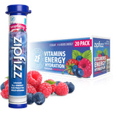 Zipfizz empaque frontal Blue Raspberry mostrando diseño y cantidad de 20 sobres
