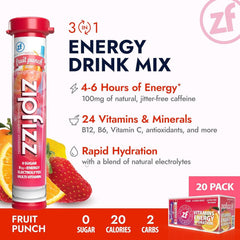 Zipfizz etiqueta con lista de vitaminas y beneficio de nutrientes diarios