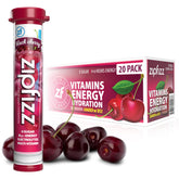 Zipfizz paquete frontal Black Cherry mostrando sabor y beneficio energético