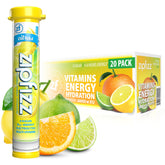 Zipfizz paquete Citrus al frente mostrando 20 sobres y beneficio práctico
