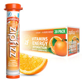 Zipfizz paquete Orange Soda al frente mostrando presentación y beneficios