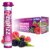 Zipfizz frente del envase Berry mostrando presentación y energía portátil