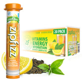 Zipfizz empaque frontal Lemon Iced Tea mostrando cantidad y marca para conveniencia