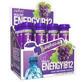 Zipfizz empaque frontal sabor Grape mostrando sobres individuales, energía portátil