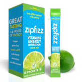 Zipfizz paquete Lime frente mostrando 10 sobres, práctico para llevar