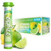 Zipfizz Limon frente del paquete mostrando 20 sobres y diseño cítrico para conveniencia