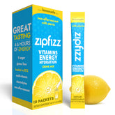 Zipfizz frente del empaque Lemonade mostrando el diseño y el formato práctico