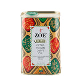 ZOE botella de aceite virgen extra frontal mostrando etiqueta y tamaño