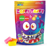 Zollipops Zaffi Taffy frente del empaque mostrando variedad de sabores y conveniencia