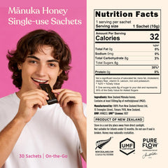 100% Pure New Zealand Honey paquete abierto con sobres listos para llevar y conveniencia