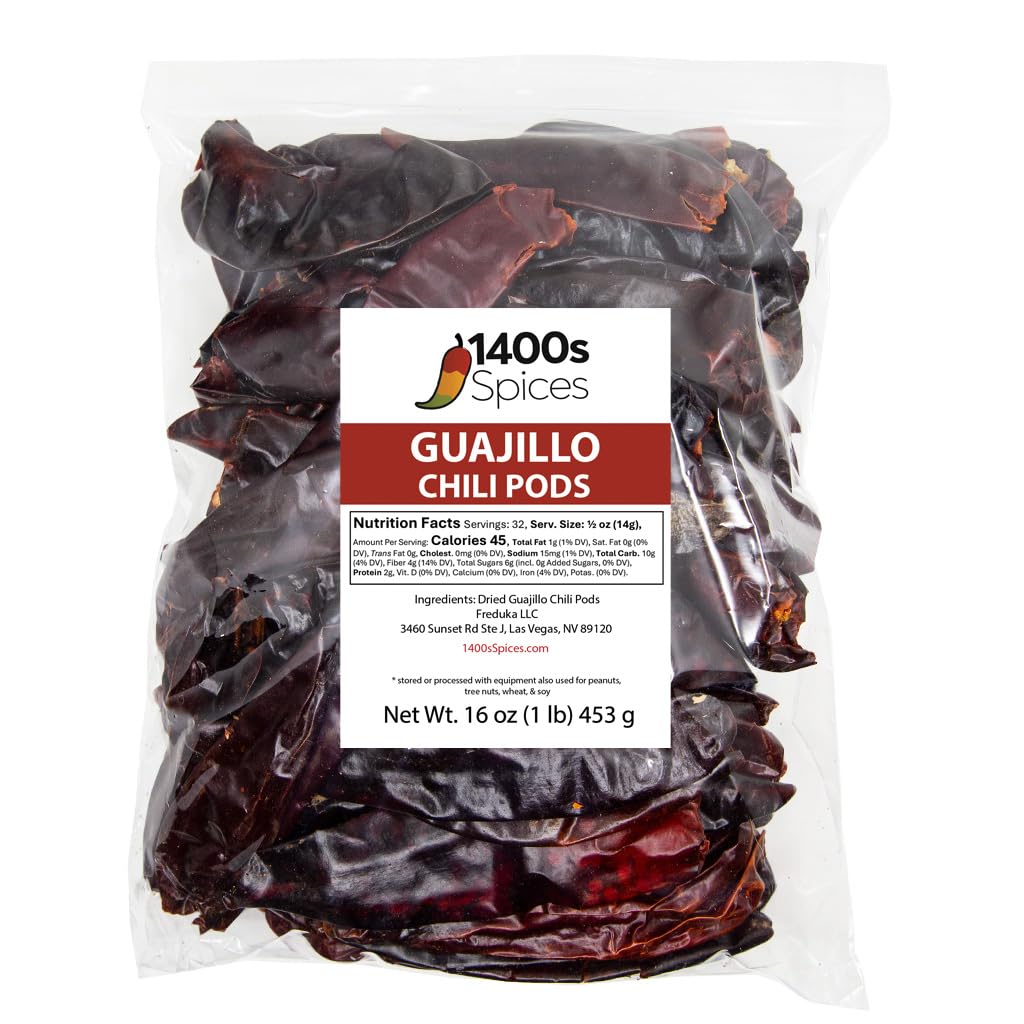 1400S SPICES paquete frontal de chiles guajillo, resalta frescura y uso culinario