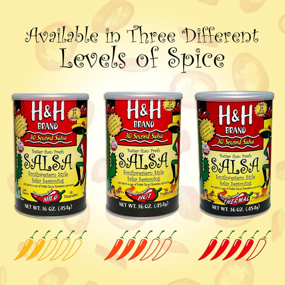 30 SECOND SALSA comparación de tamaño que muestra la lata de 16 oz