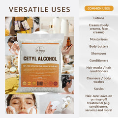 33RD PARALLEL SOAP CO. gránulos de cetyl alcohol muestran textura pura y fácil disolución