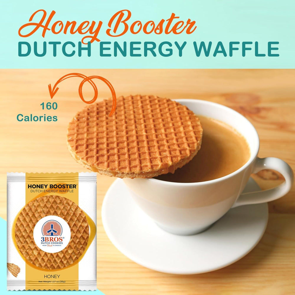 3Bros stroopwafel en mesa de desayuno, acompaña café y tostadas