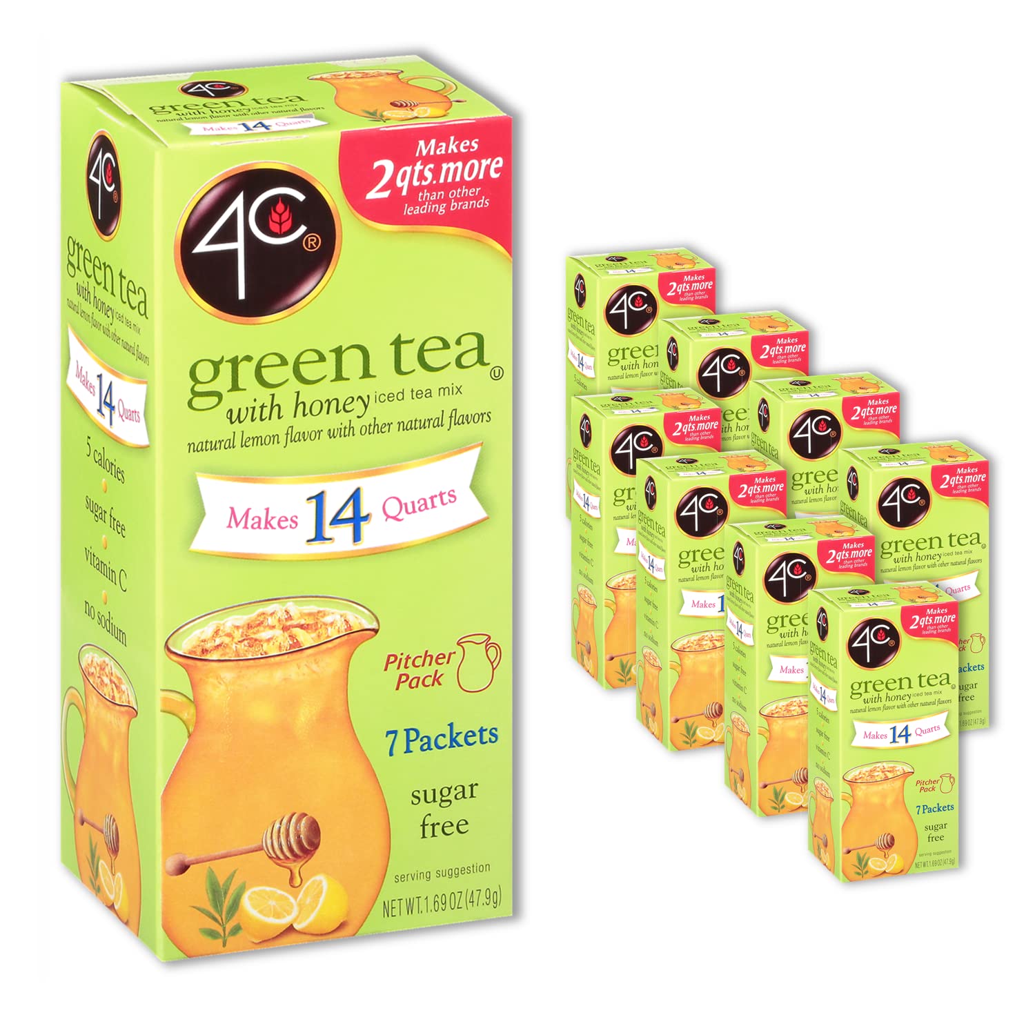 4C envase frontal té verde mostrando el pack y conveniencia