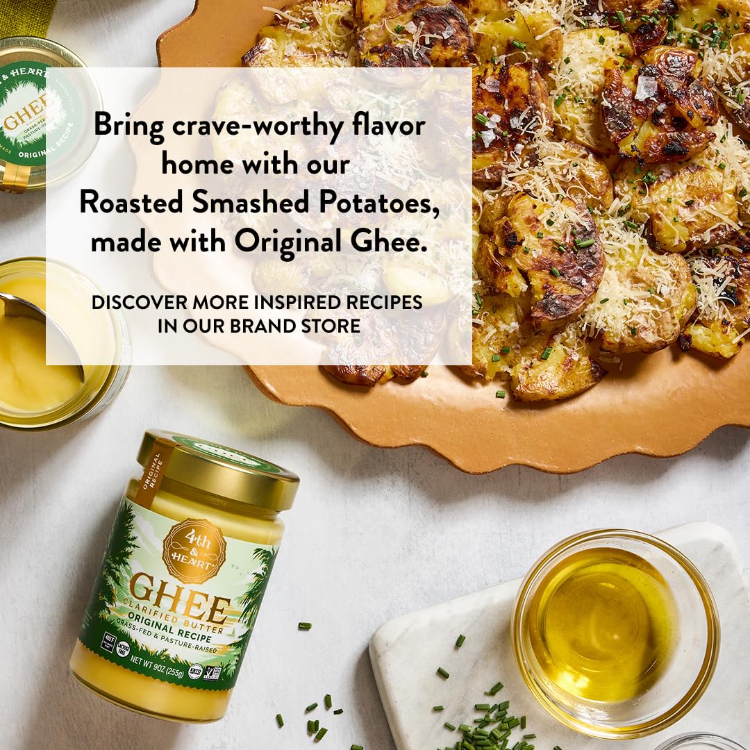 4th & Heart ghee en sartén salteando verduras, resistente al calor