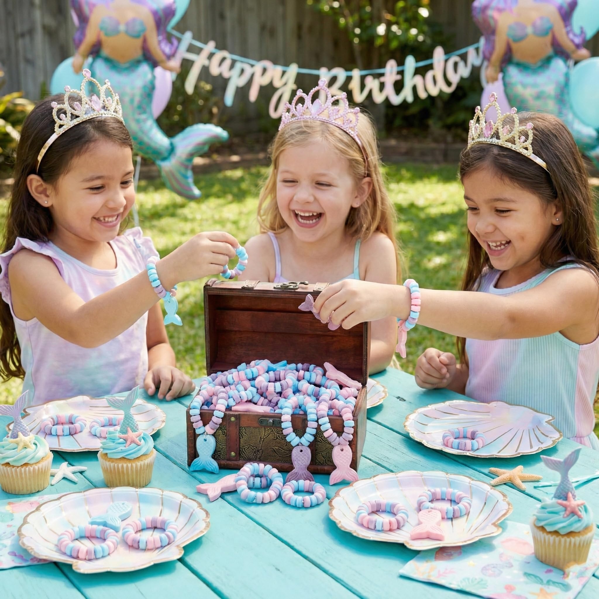 4YoreElves pulseras en mesa decorada con temática de fiesta marina