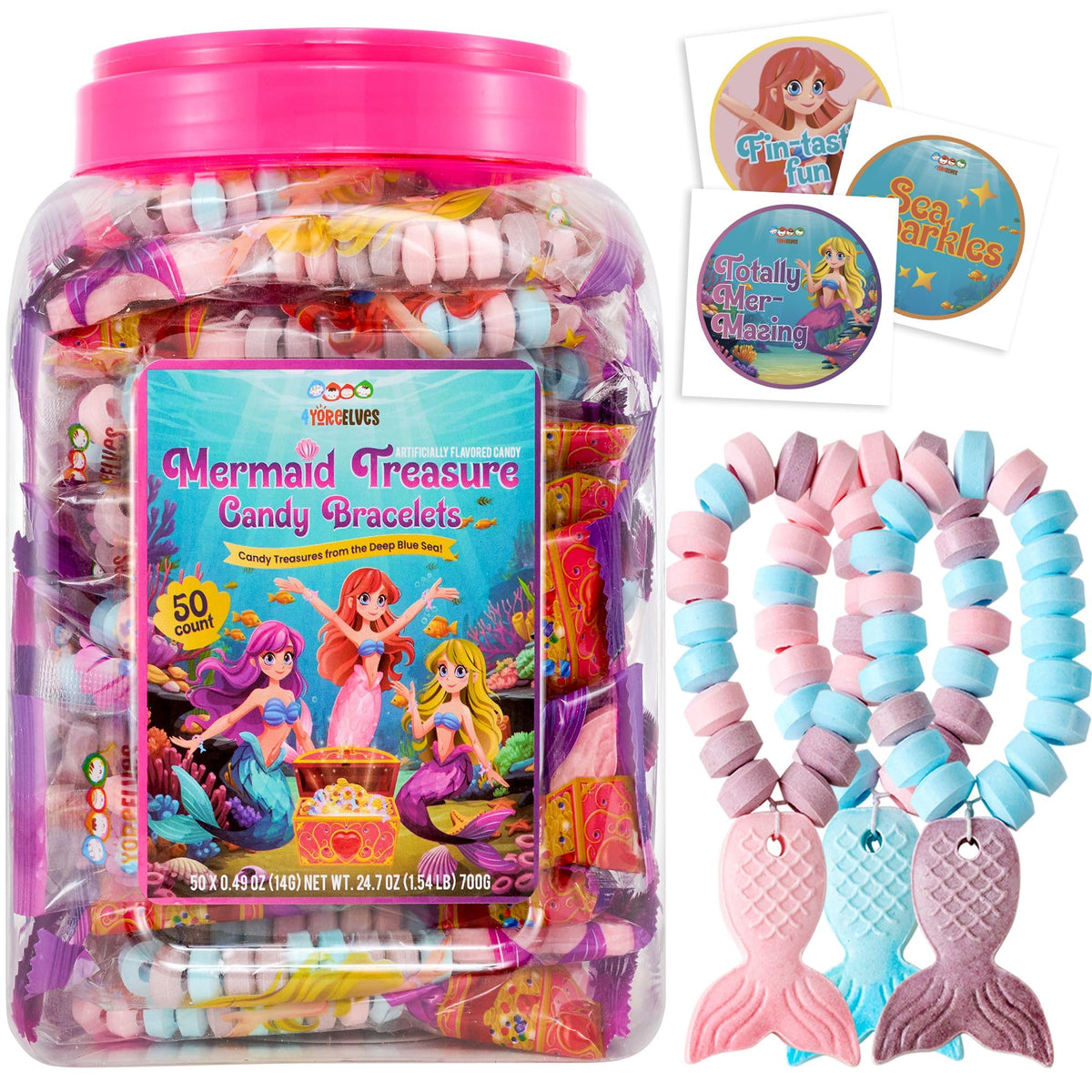 4YoreElves frasco frontal con 50 pulseras listo para fiesta