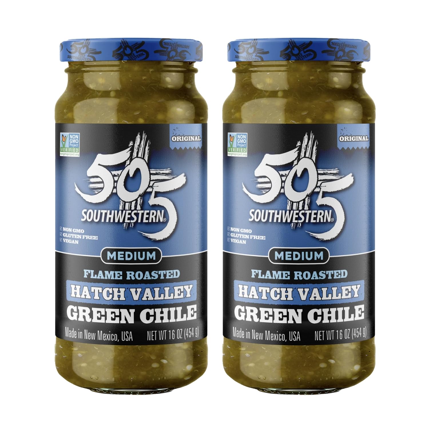 505 Southwestern frasco frontal mostrando etiqueta y sellado, sabor ahumado
