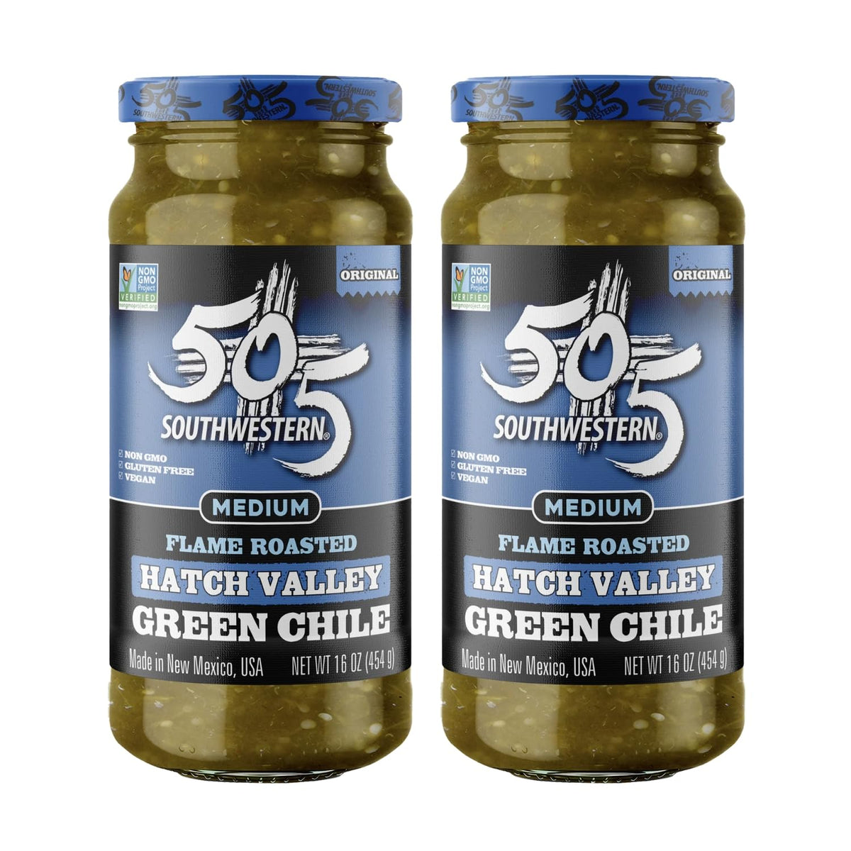 505 Southwestern frasco frontal mostrando etiqueta y sellado, sabor ahumado