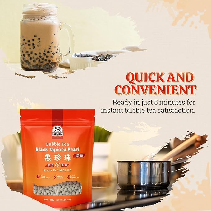 52USA Boba perlas combinadas en vaso de té con leche, mejora la experiencia sensorial