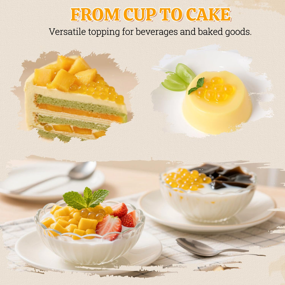 52USA.com mostrador de cafetería con perlas de mango como topping llamativo